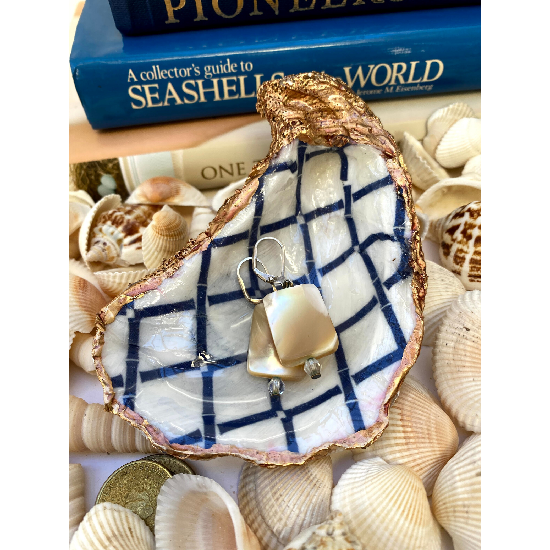 Oyster Shell Art, Blue Trellis | Classic Legacy