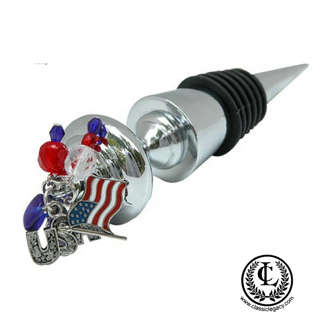 Bottle Stopper, USA Theme, Charms and Beads, Handmade, Birthday Gift, Travel Gift
