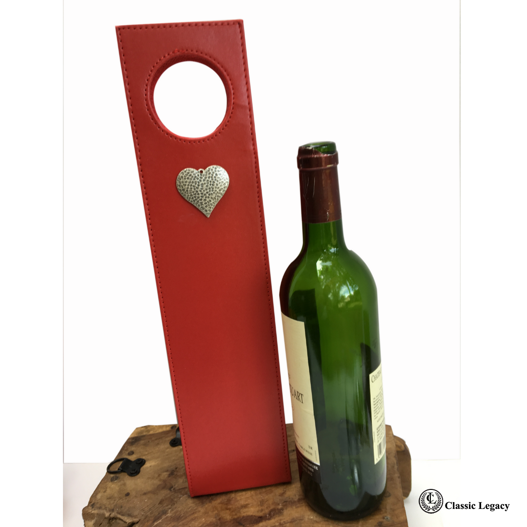 Beverage Carrier, Red, Silver Hammered Heart