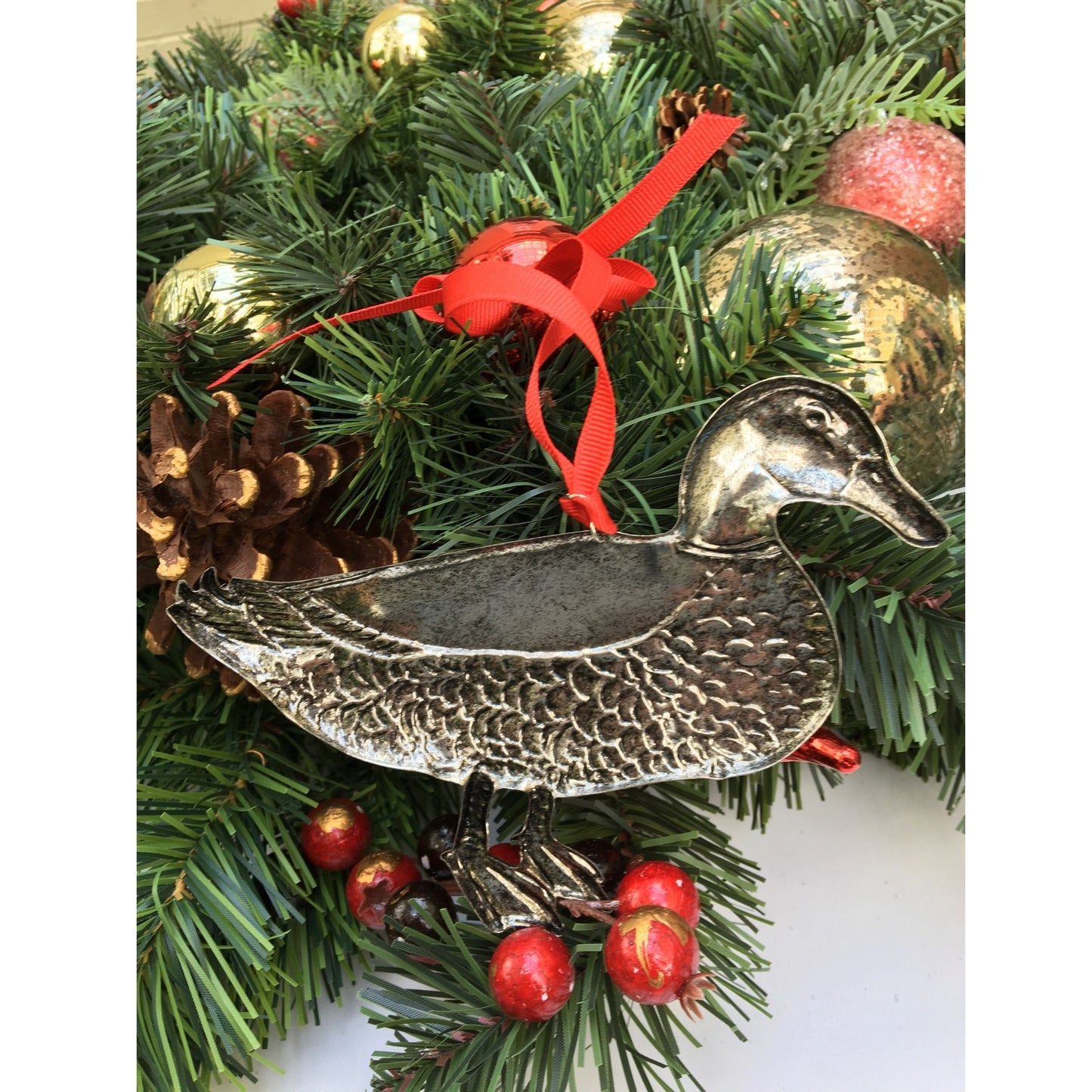 Silver Duck Christmas Ornament, Duck Hunter Gift, Handmade Christmas Ornament