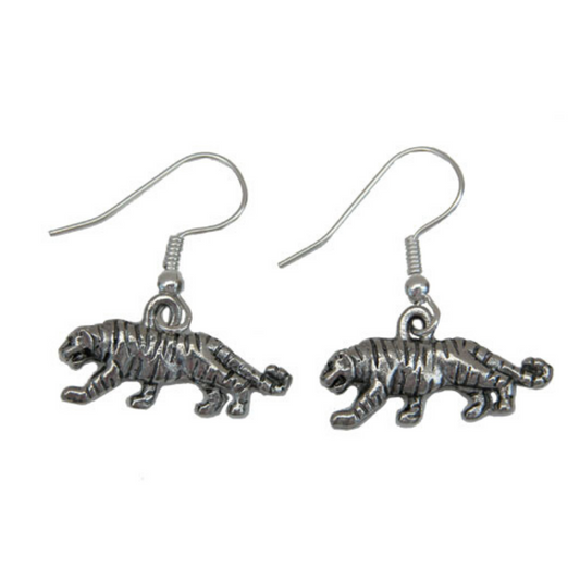 Silver Tiger Earrings, French Wire