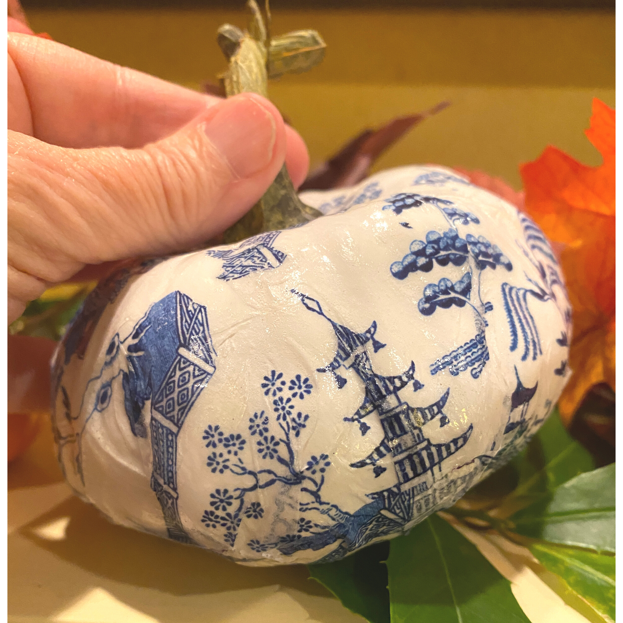 Chinoiserie Blue and White Decorative Pumpkin