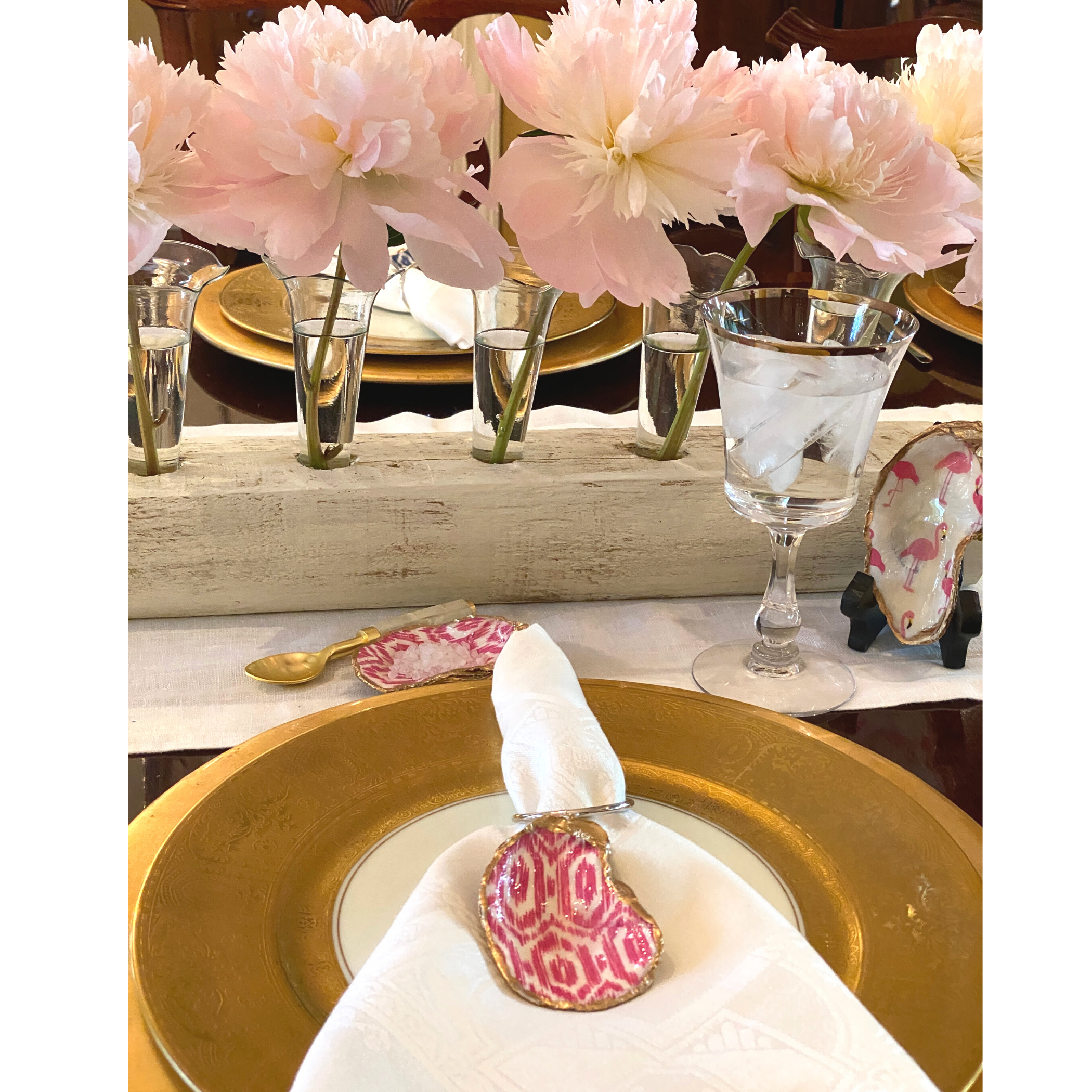 Napkin Ring, Oyster Shell, Pink Ikat, Handmade