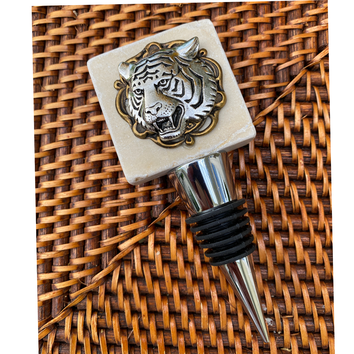 Silver Tiger Head  Marble  Bottle Stopper | Gift for Tiger Football Fan
