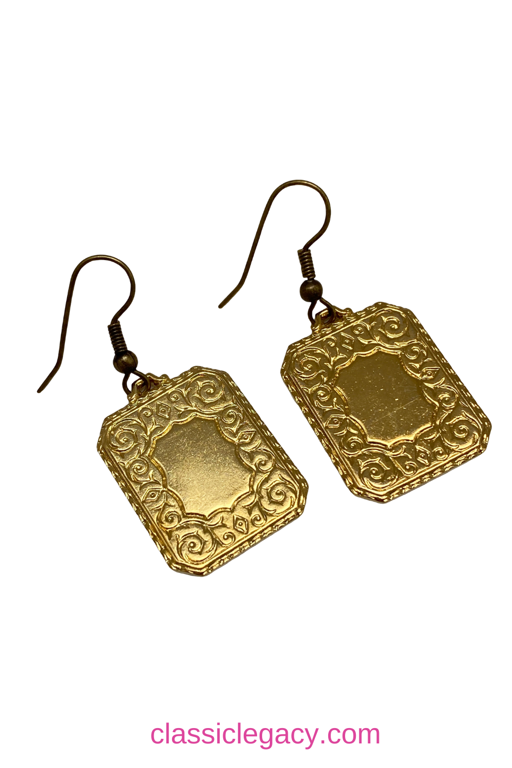 Earrings Vintage Gold Rectangle, French Ear Wire