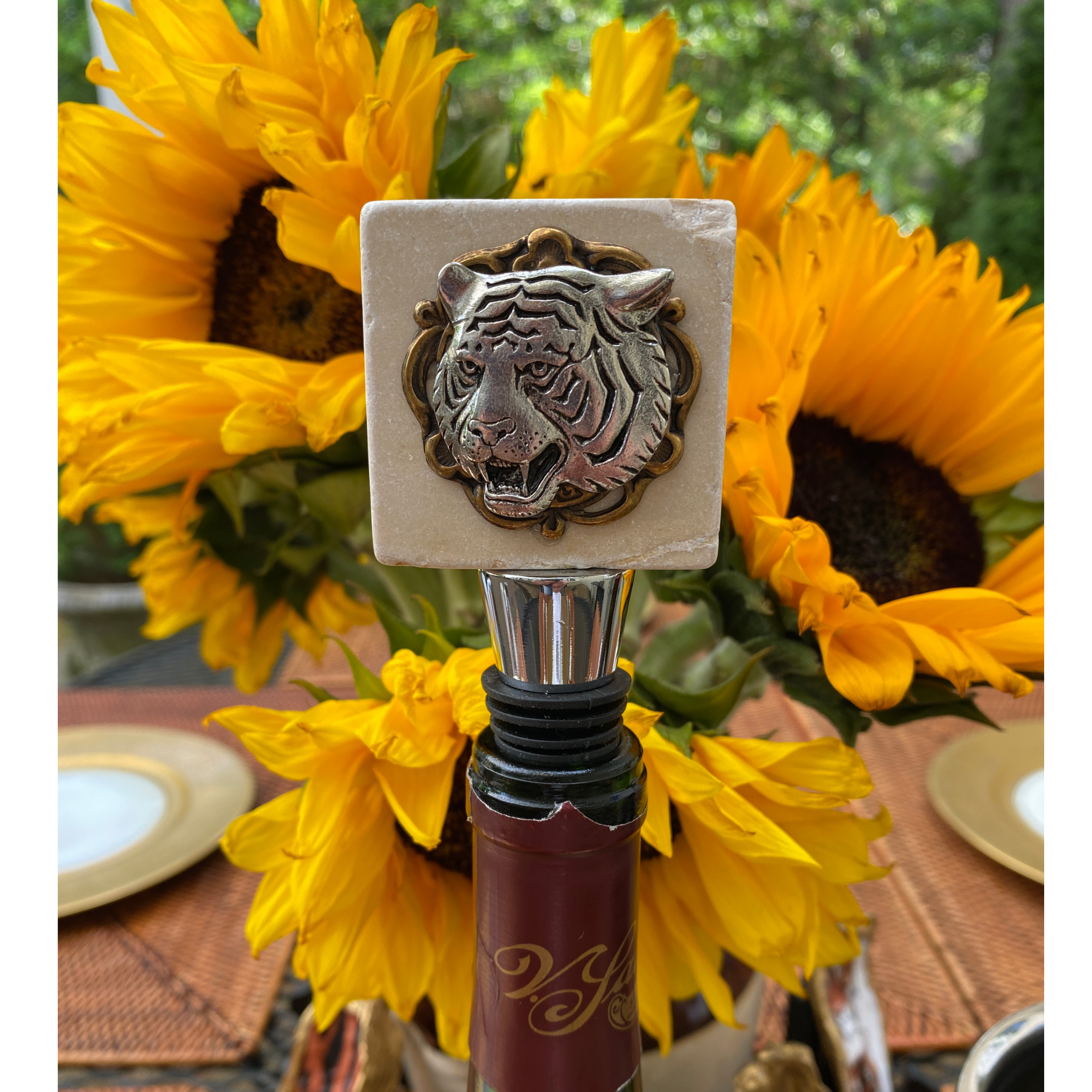 Silver Tiger Head  Marble  Bottle Stopper | Gift for Tiger Football Fan