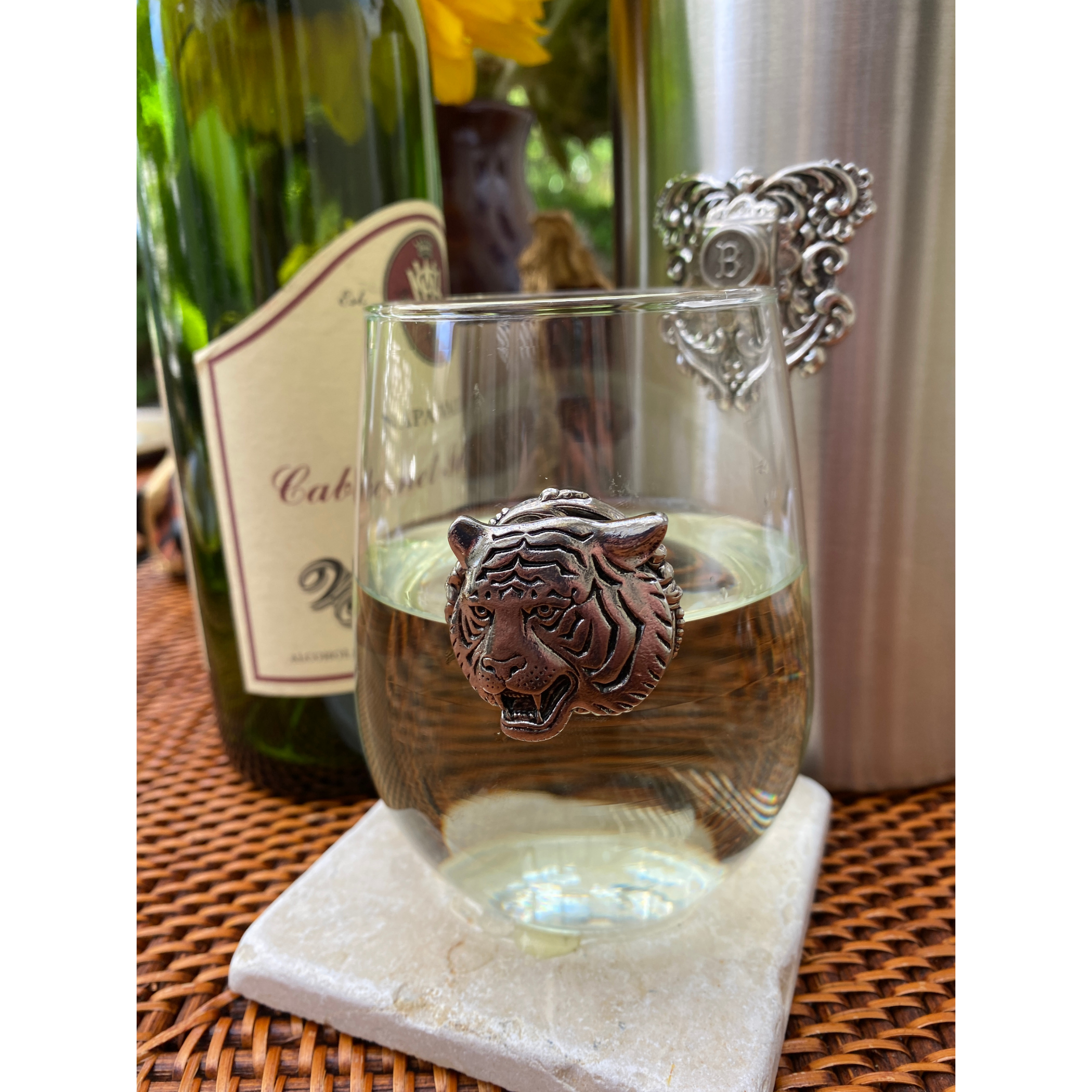 Tiger Stemless Wine Glass | Elegant Tiger Football and Basketball Fan Gift