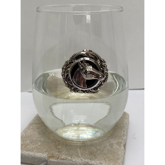 Stemless Glass Silver Horse
