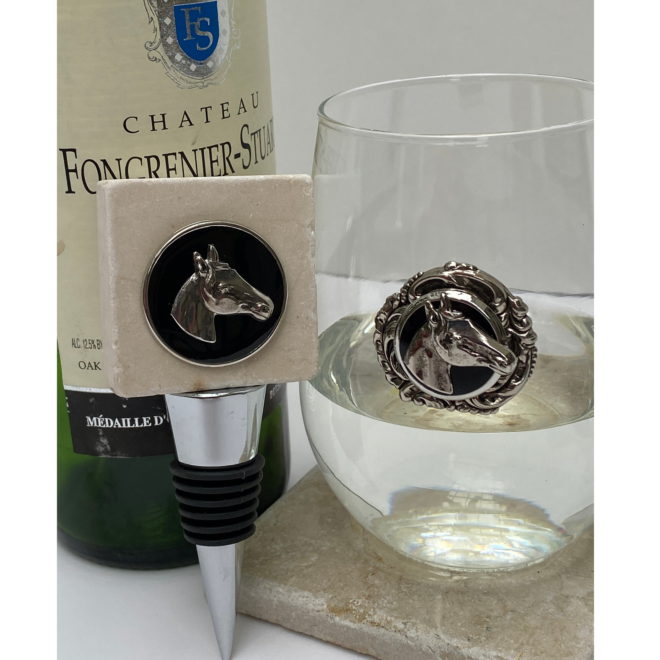 Stemless Glass Silver Horse