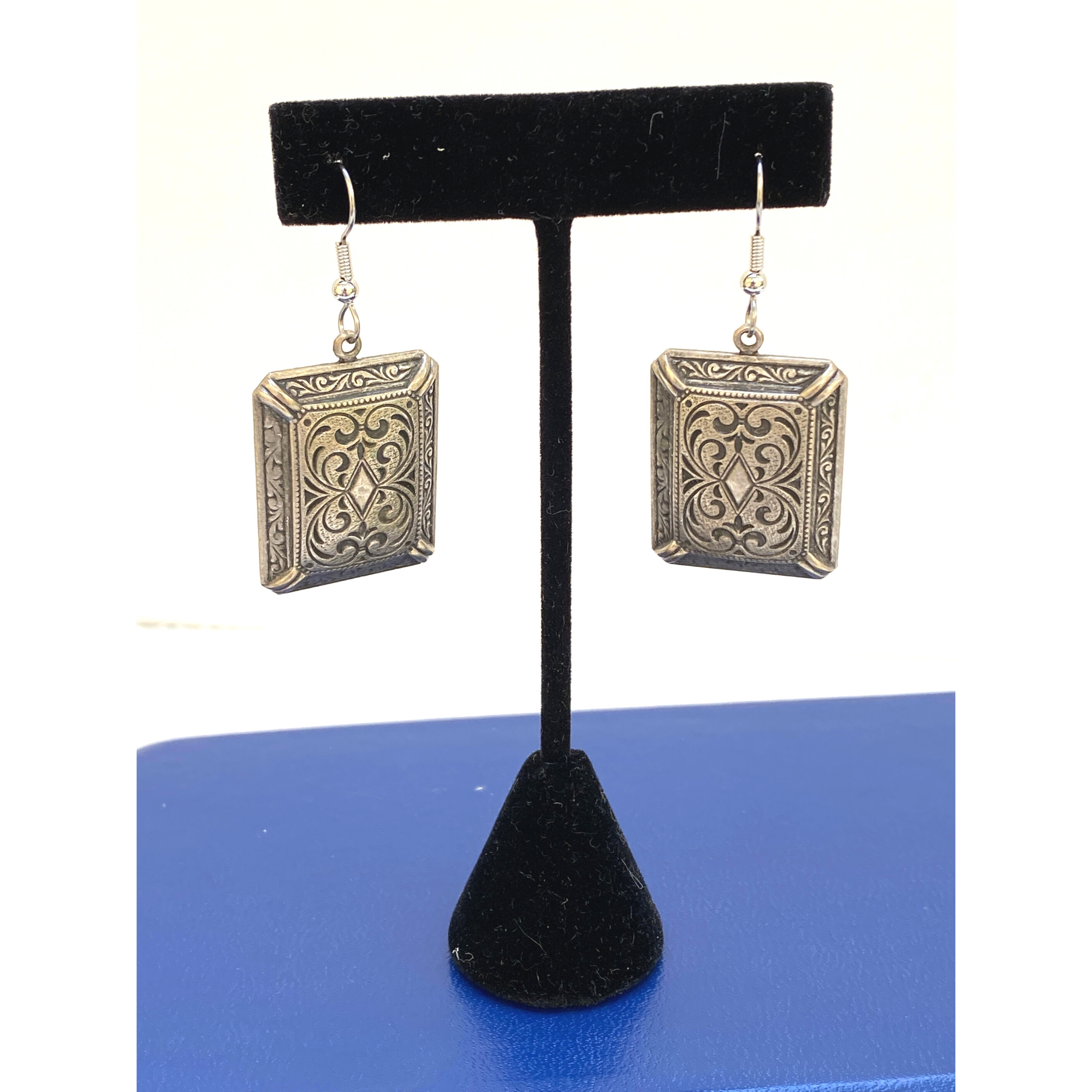 Earrings,  Vintage Antique Silver, Edwardian Style, Vintage Rectangle Earrings, Handmade in USA