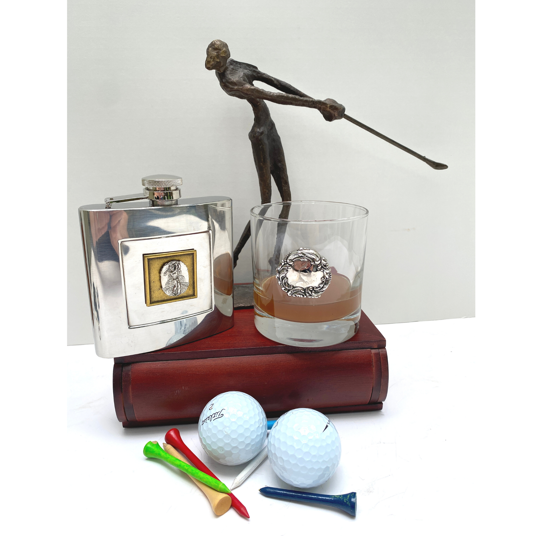 Bourbon Glass, Double Old Fashion, Silver Golf Medallion