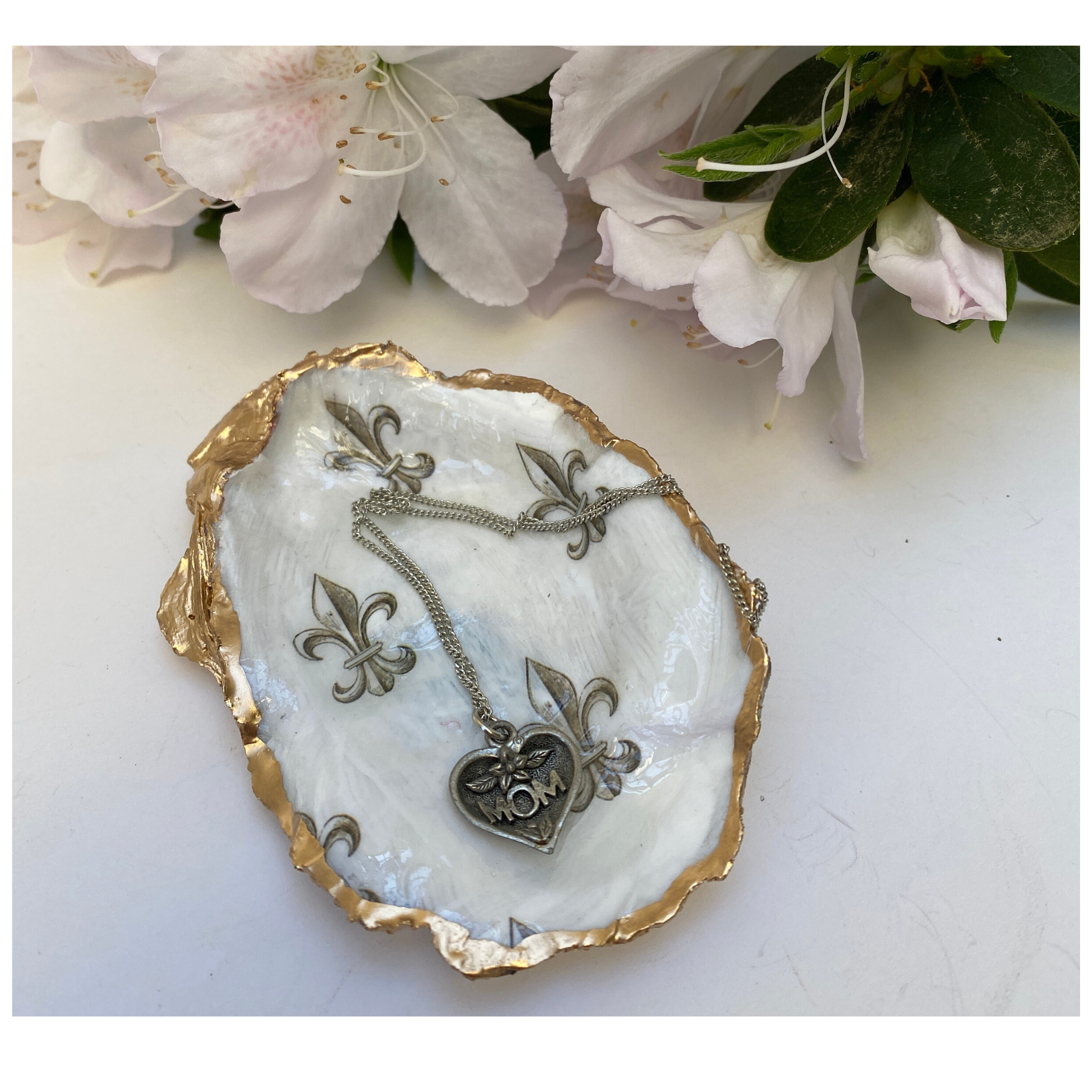 Mother's Day Gift, Fleur de Lis Shell Jewelry Dish