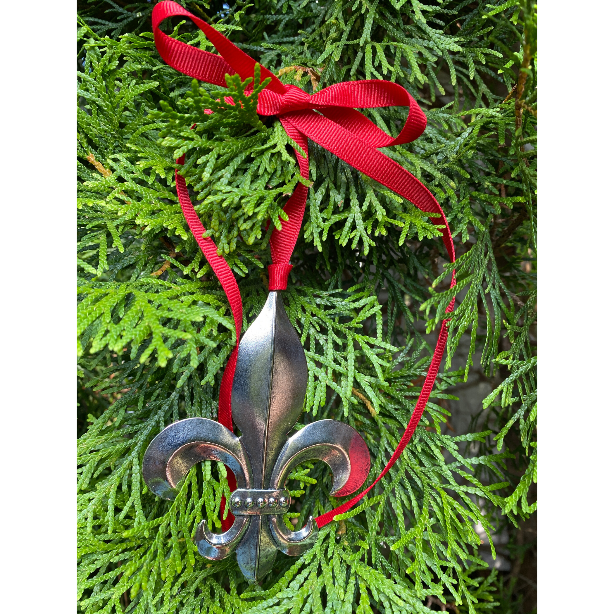 Extra Large Silver Fleur de Lis Christmas Ornament