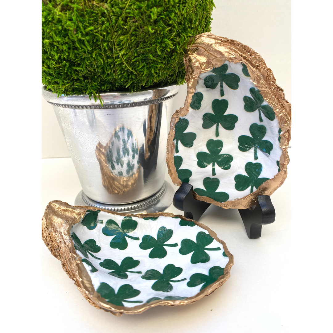 Oyster Shell Art, Shamrocks, Irish, Gift for Irish Lover & St. Patrick's Day