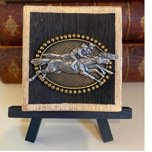 Racehorse Wooden Art, Bourbon Barrel Wood, Gift for Horserace Fan