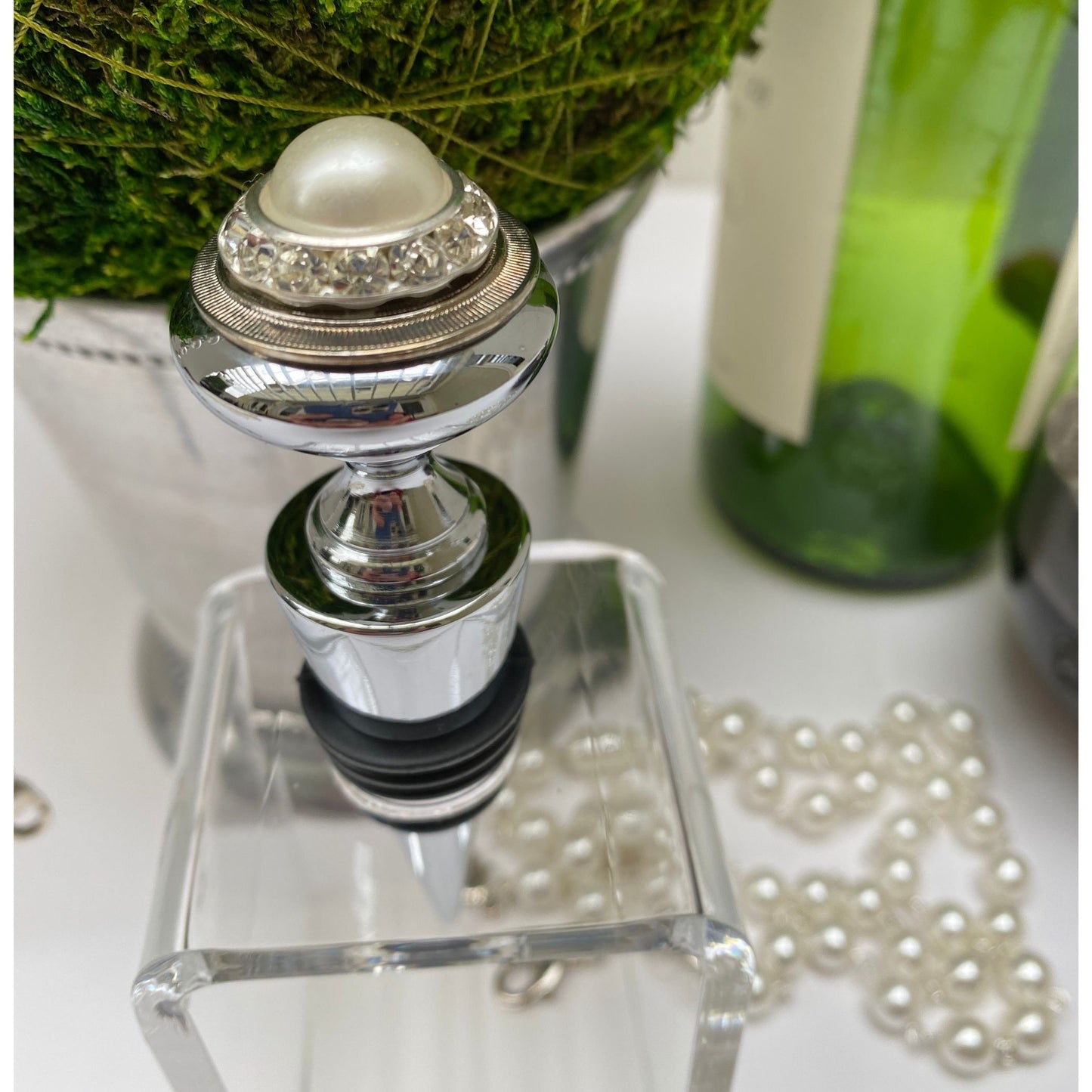 Pearl Bottle Stopper, Crystal Setting | 30th Pearl Anniversary Gift