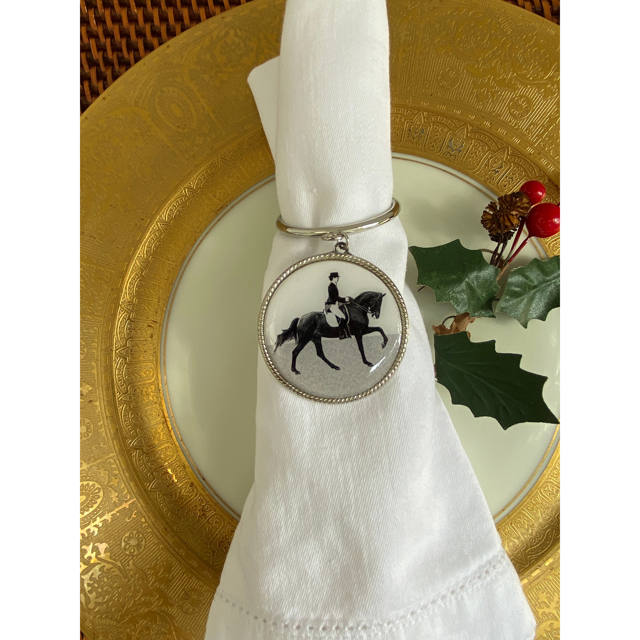 Napkin Rings Dressage, Set of four Napkin Rings, Elegant Equestrian Table