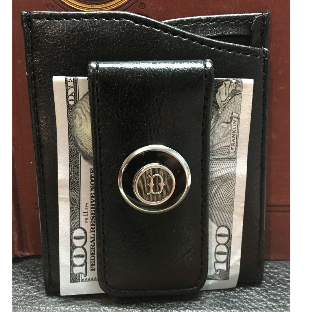 Initial Money Clip,  Black Faux Leather Gift for Him | Groomsman Gift