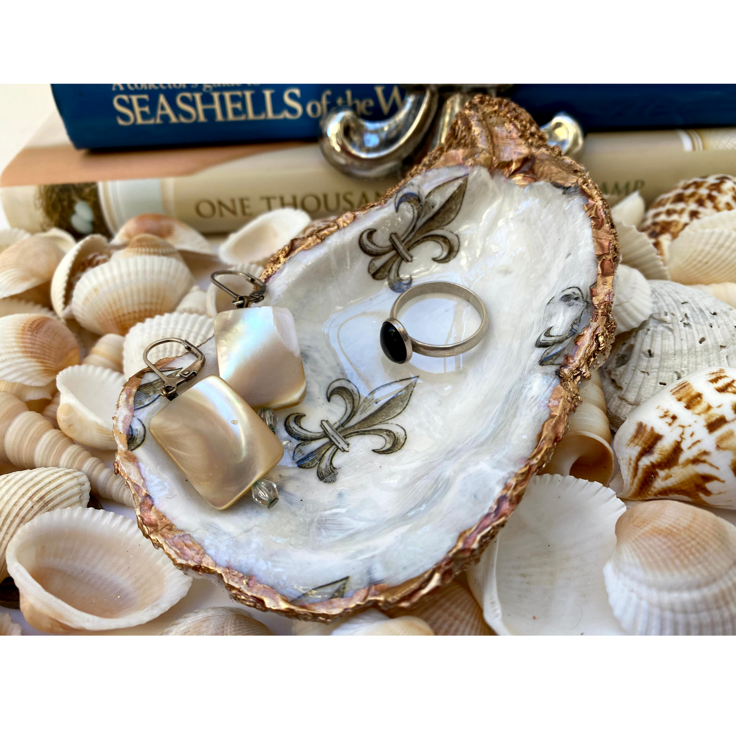 fleur de lis oyster shell art