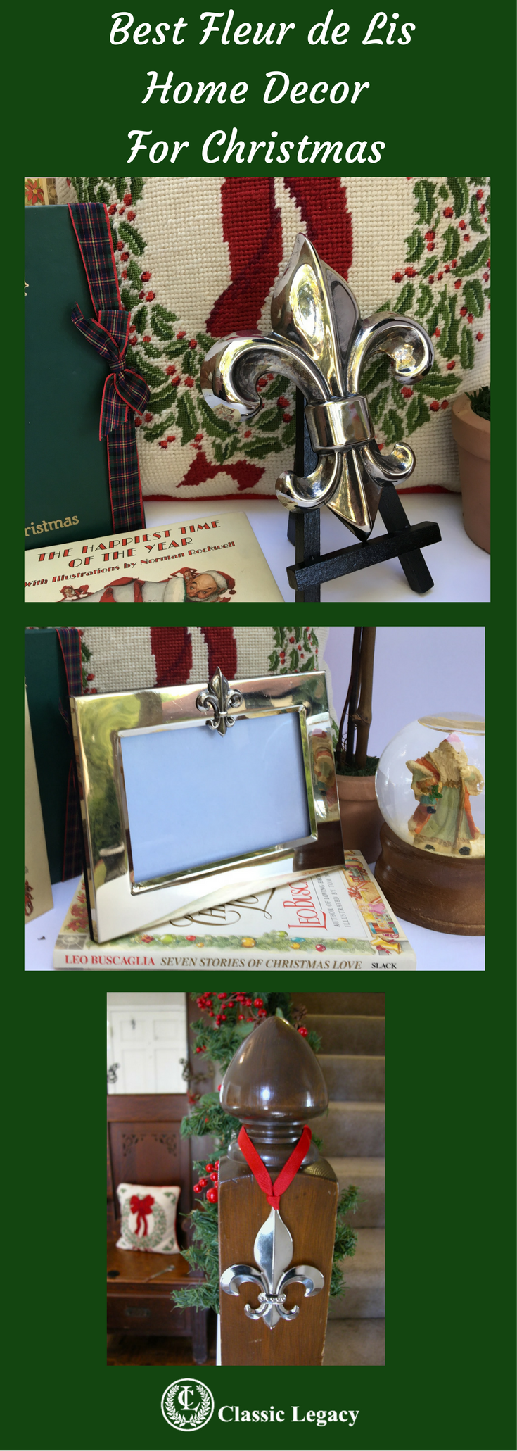 Easel Black,  Large Silver  Fleur De Lis