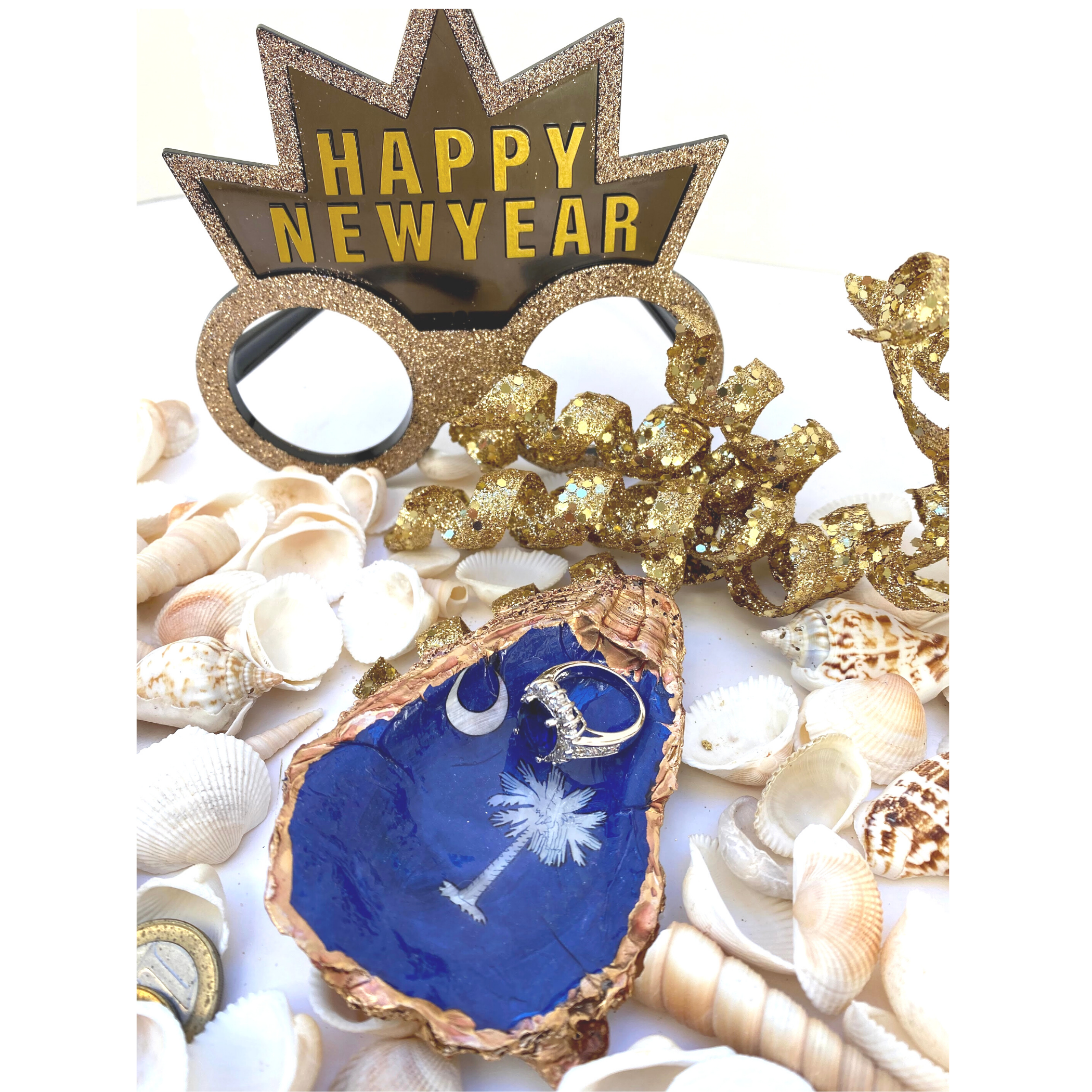 Oyster Shell Art, Decorative Art,  South Carolina State Flag,  Blue and White Décor