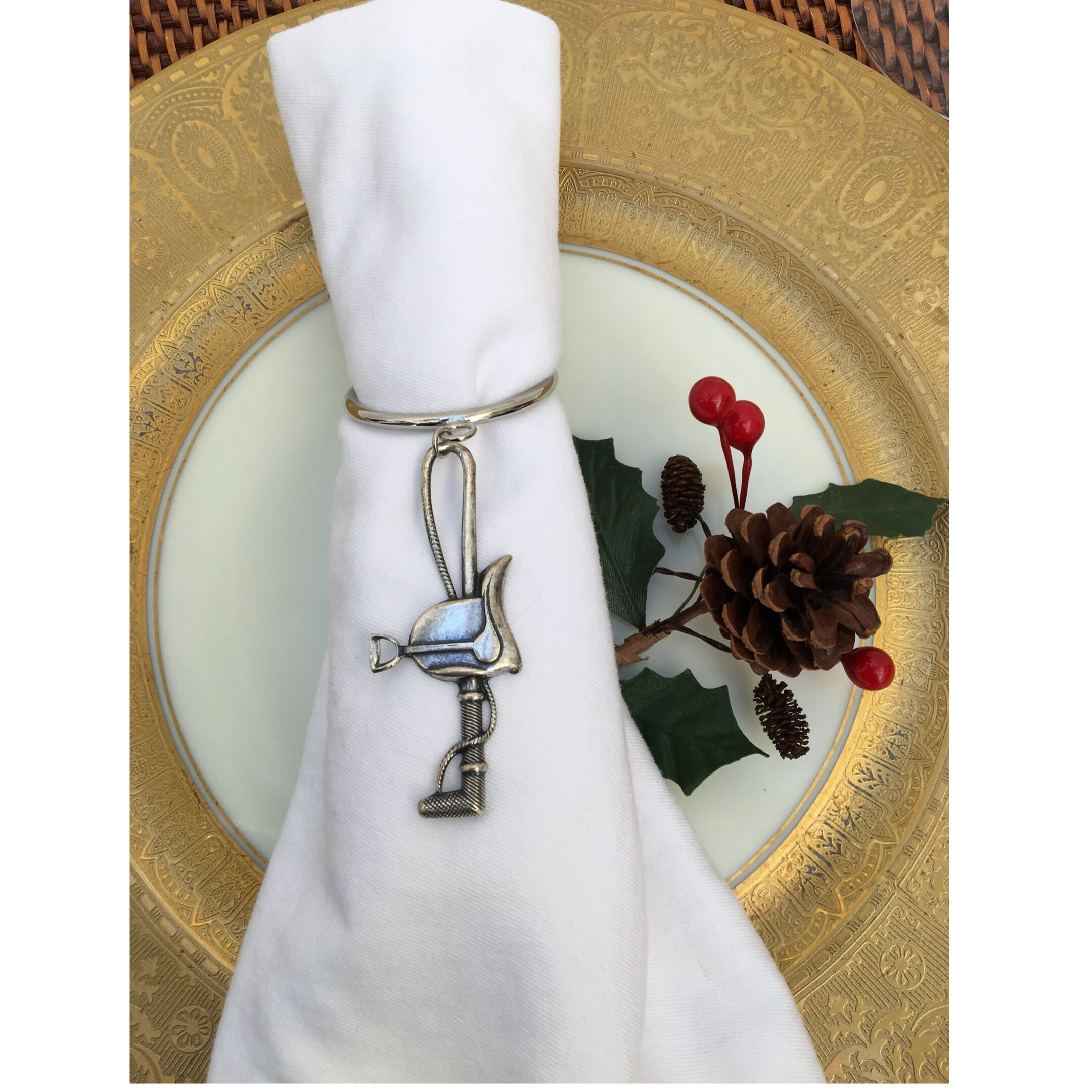 Napkin Rings Equestrian Silver Saddle and Crop