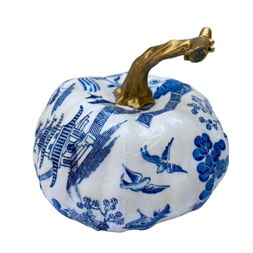 Chinoiserie Blue and White Decorative Pumpkin