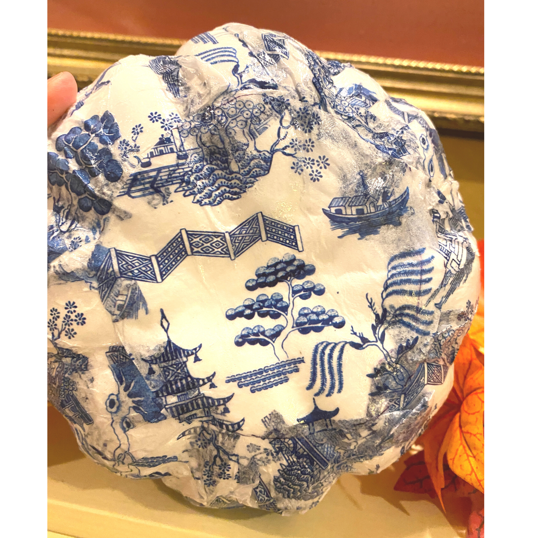 Chinoiserie Blue and White Decorative Pumpkin