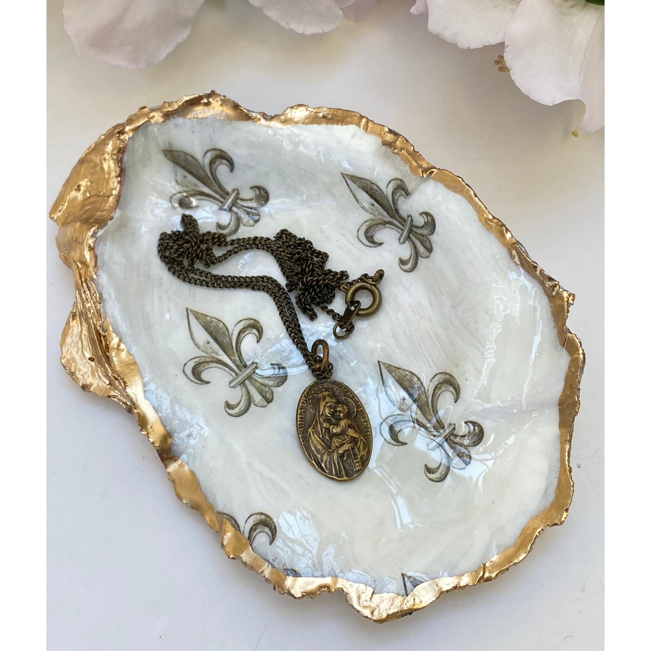 Mother's Day Gift, Fleur de Lis Shell Jewelry Dish