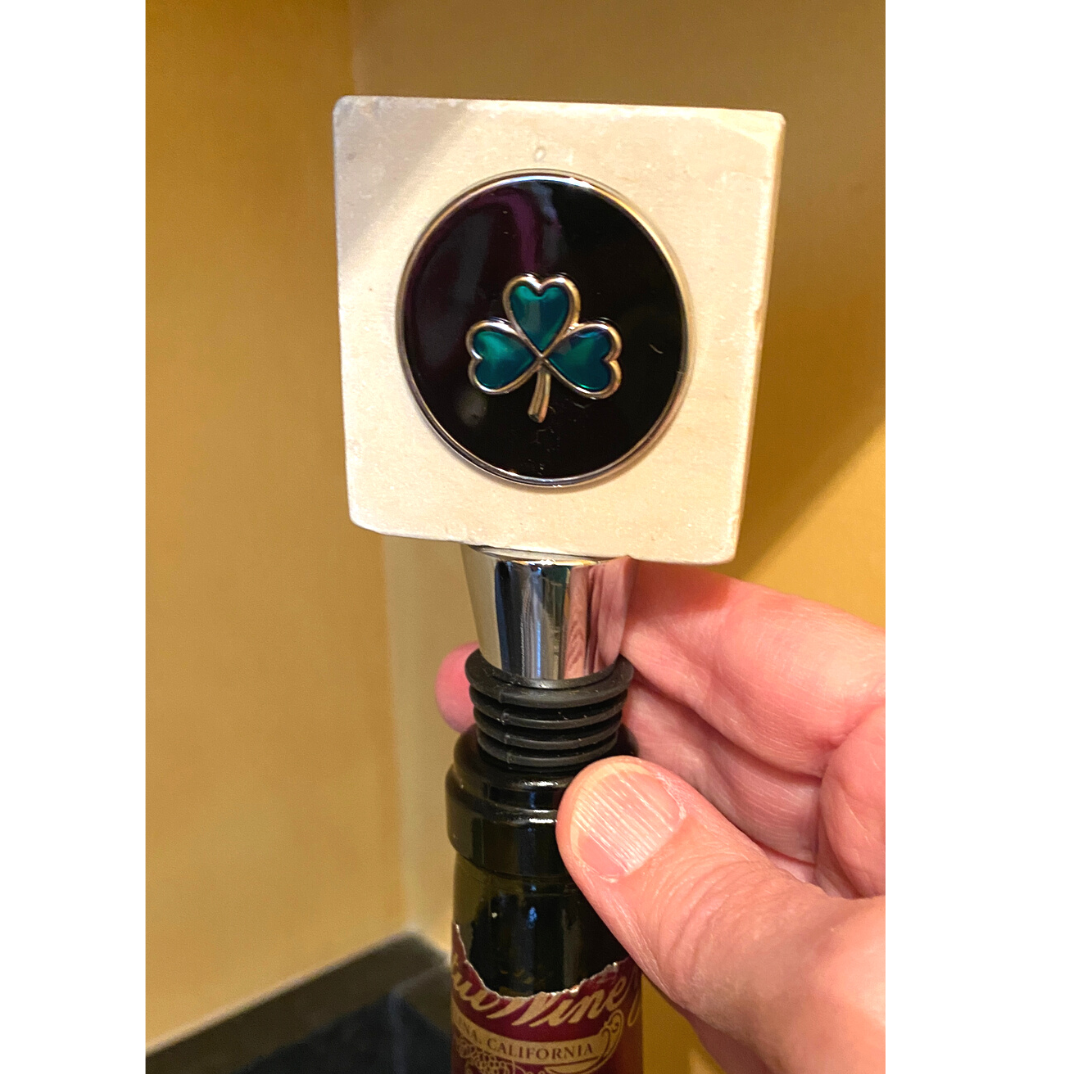 Irish Shamrock  Marble Top Wine Bottle stopper  in a wine bottle