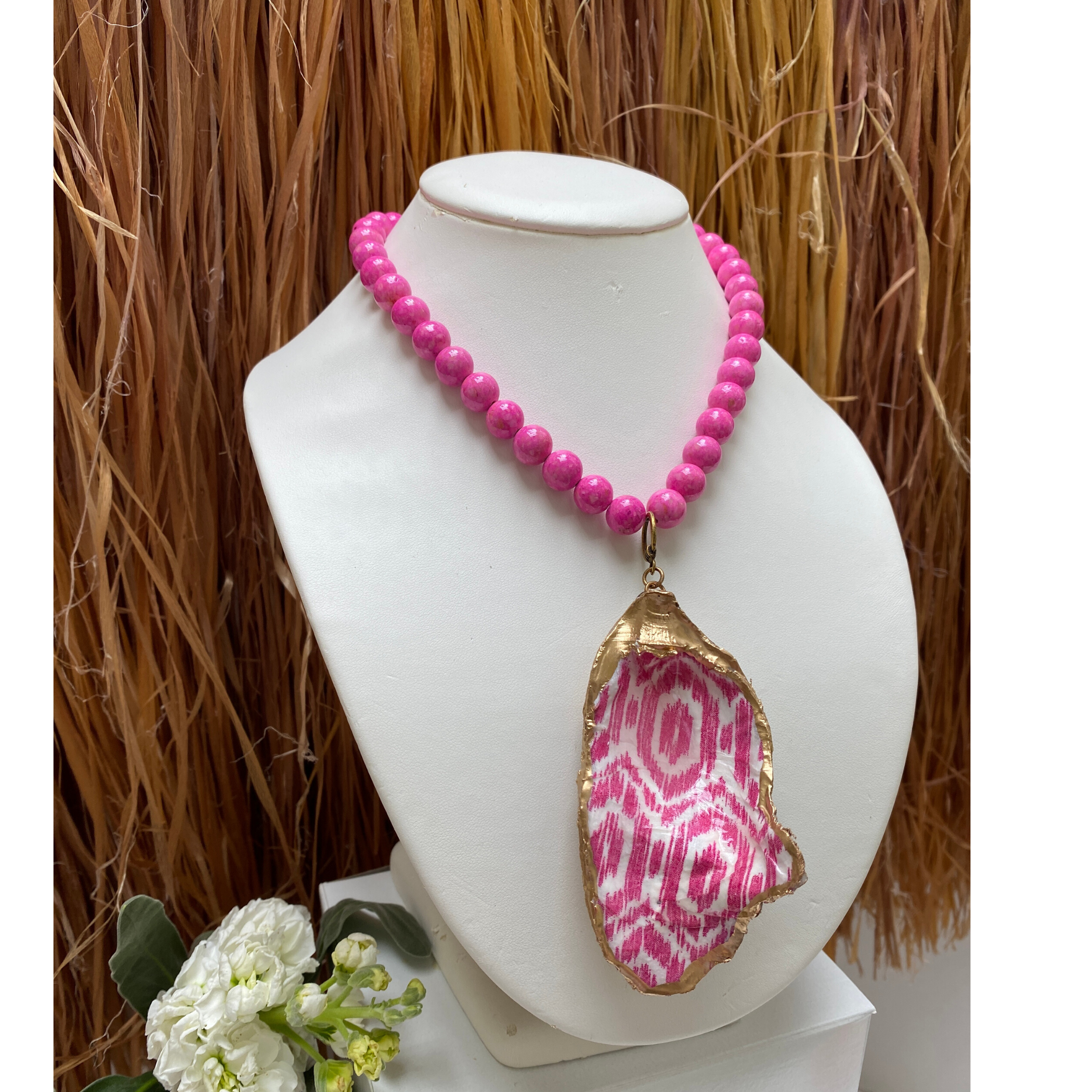 Shell Necklace, Pink beads