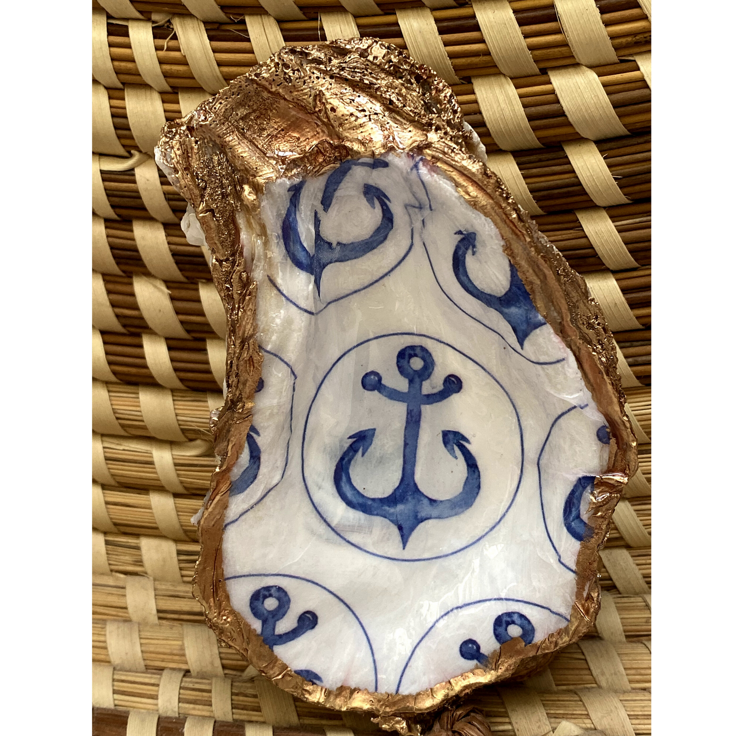 Oyster Shell Art,  Blue Anchor