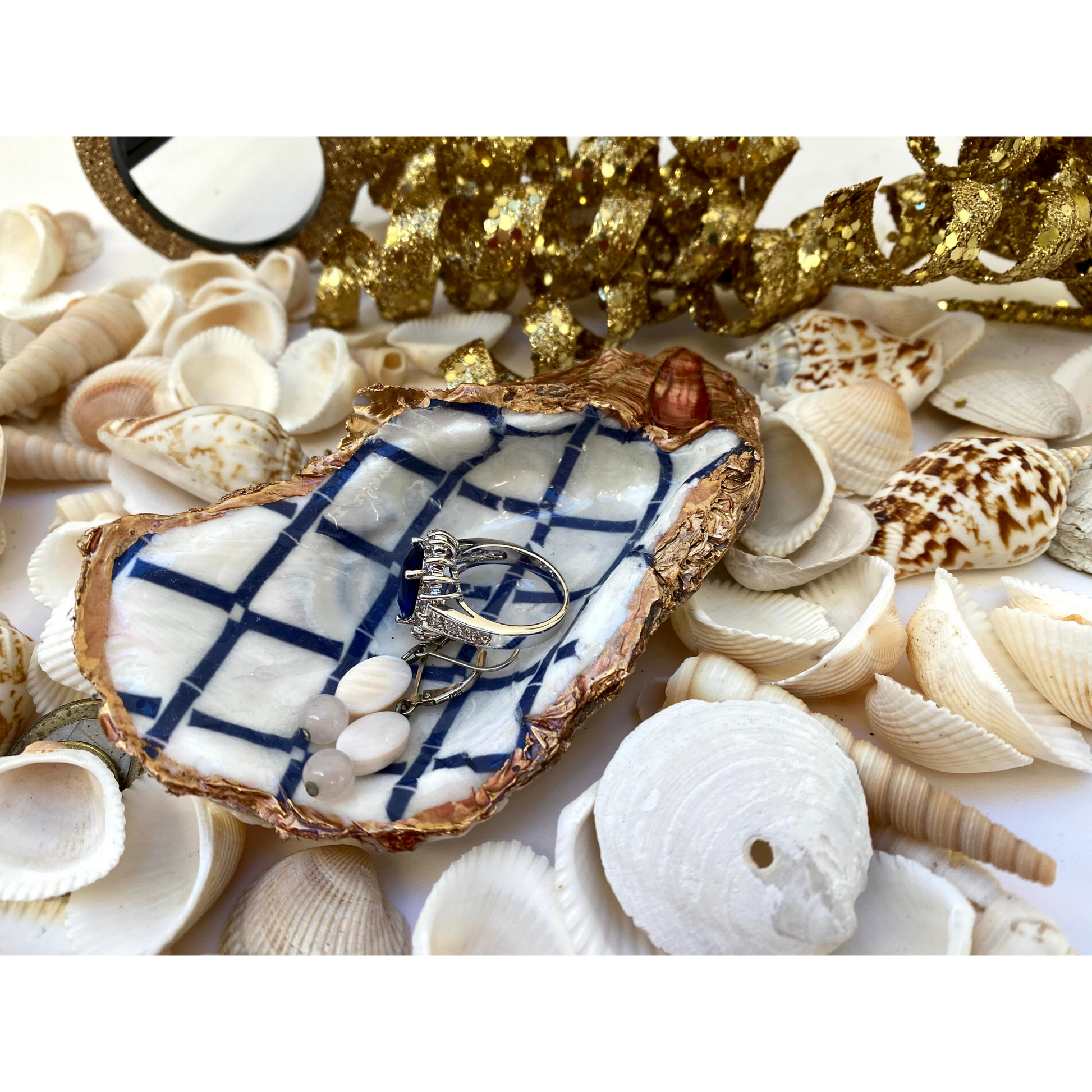 Oyster Shell Art, Blue Trellis | Classic Legacy