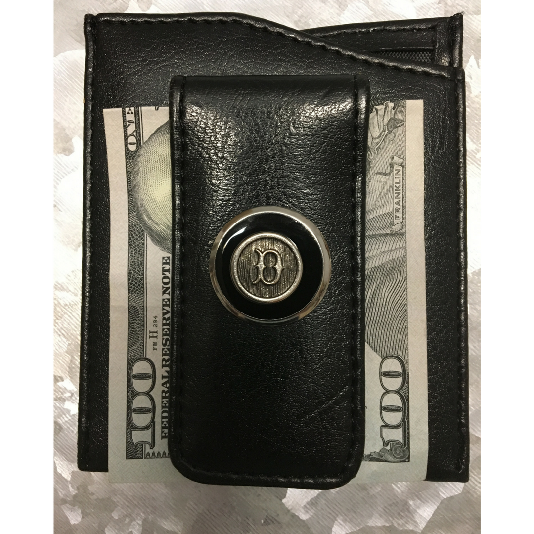 Initial Money Clip,  Black Faux Leather Gift for Him | Groomsman Gift