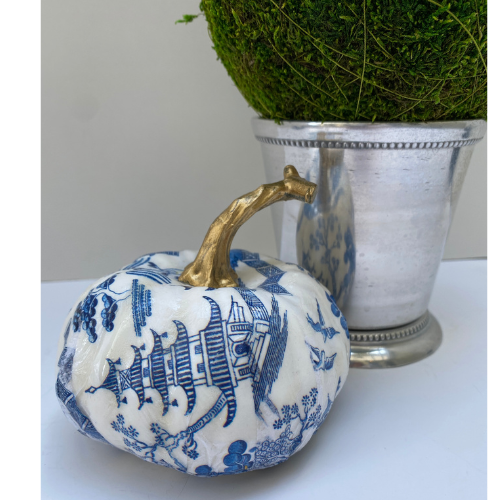 Chinoiserie Blue and White Decorative Pumpkin