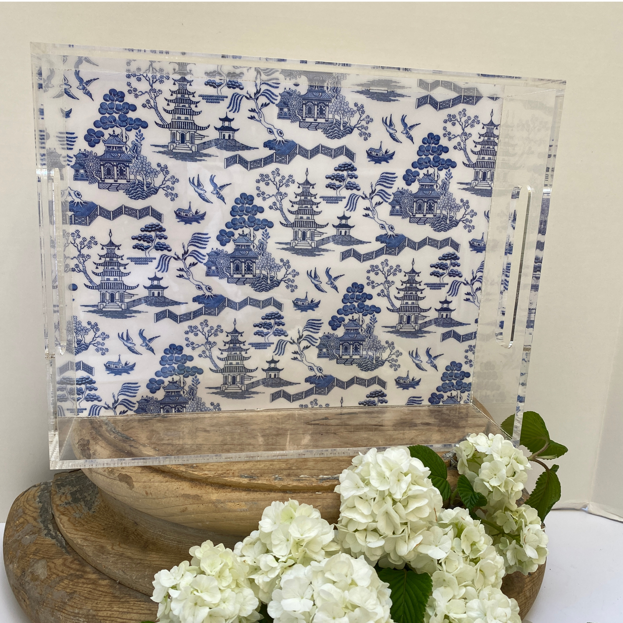 Acrylic Tray with blue Chinoiserie Design by Classic Legacy