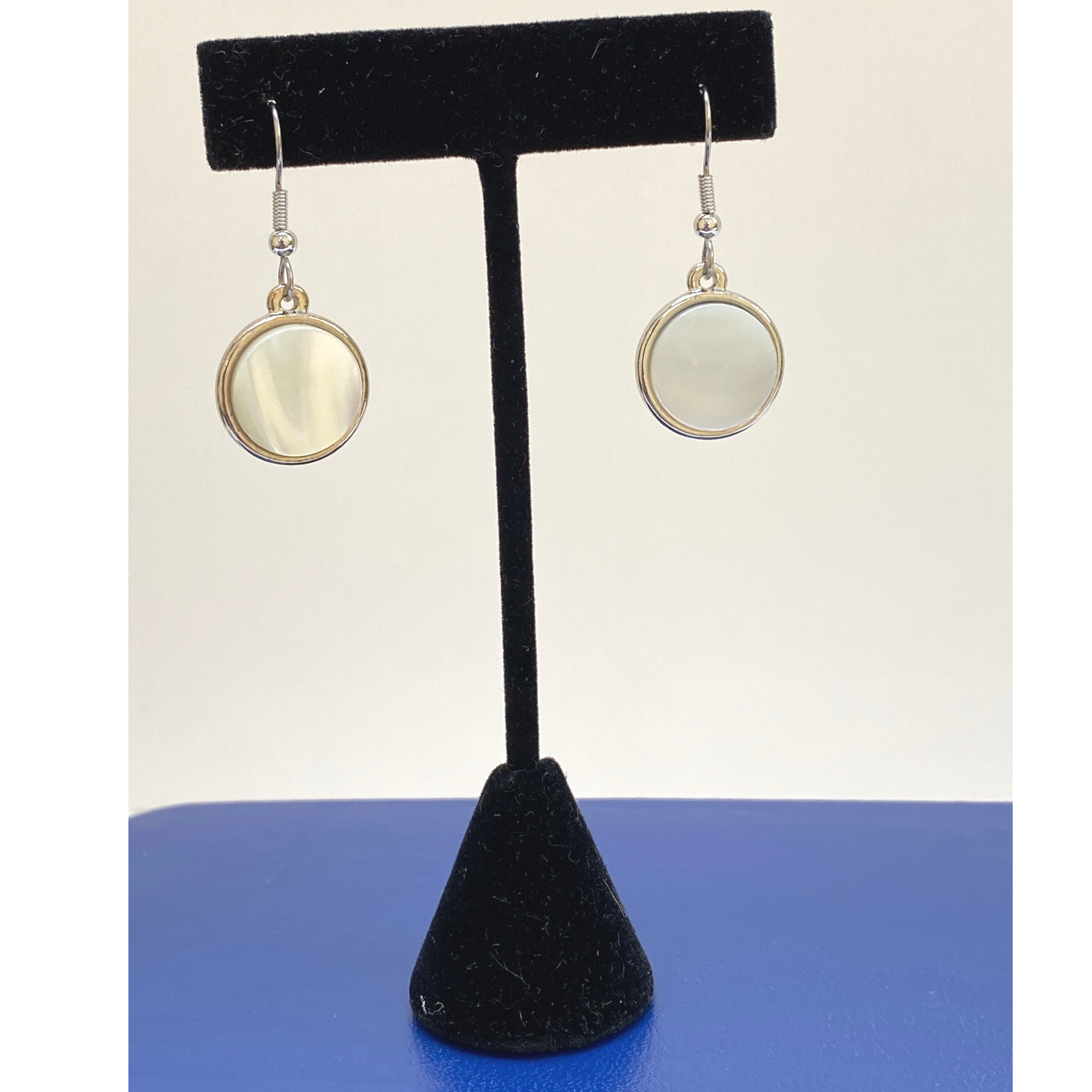 Earrings, Round Mother of Pearl, Antique Silver | Pearl 30th Anniversary Gift