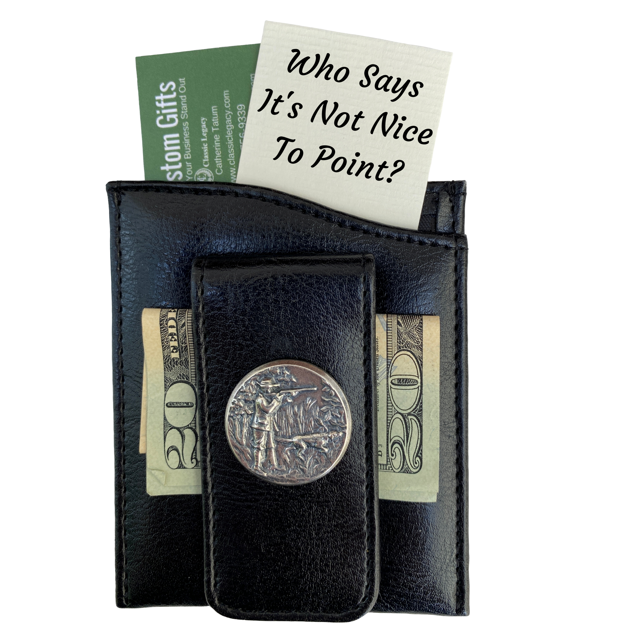 Money Clip, Hunter Theme, Black Faux Leather