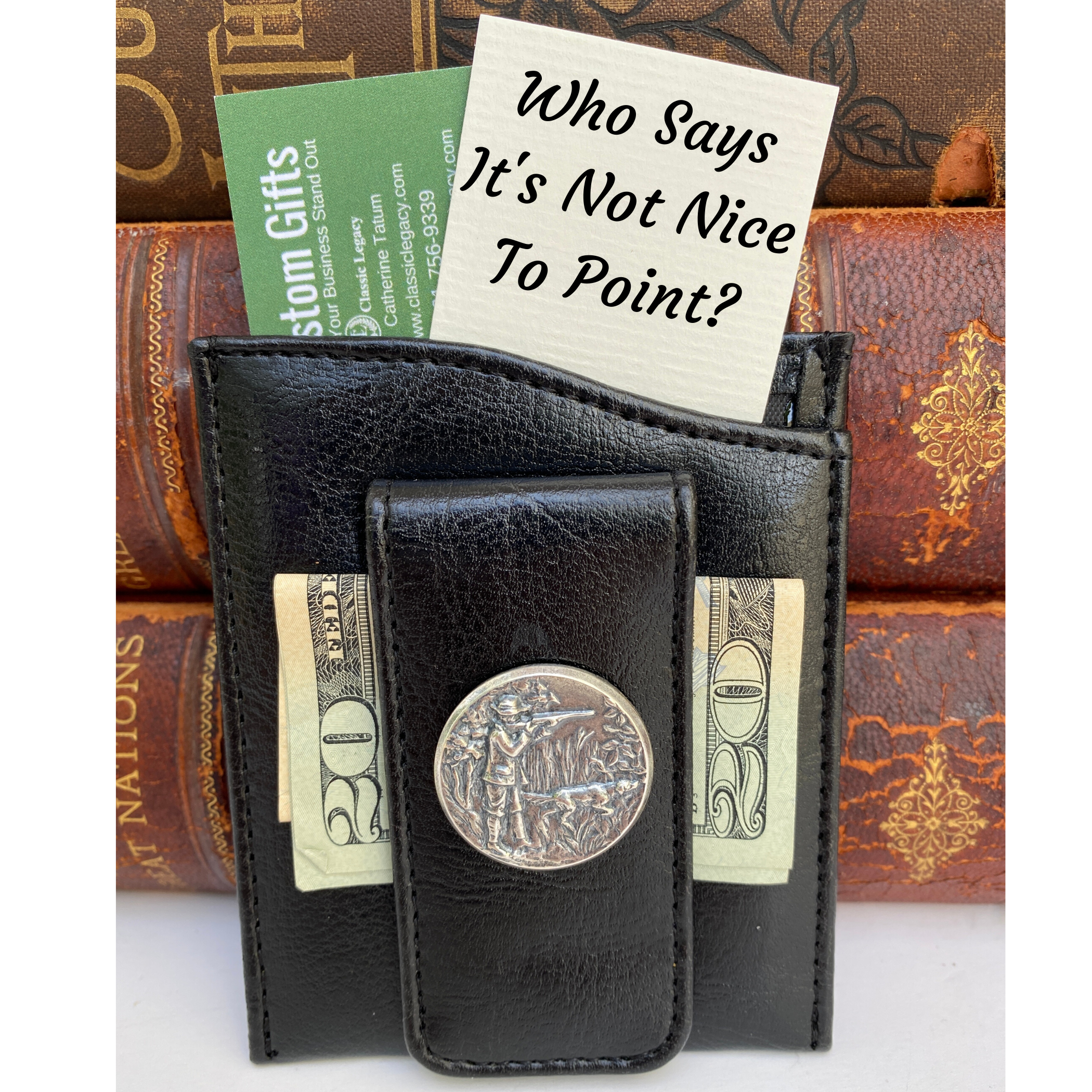 Money Clip, Hunter Theme, Black Faux Leather