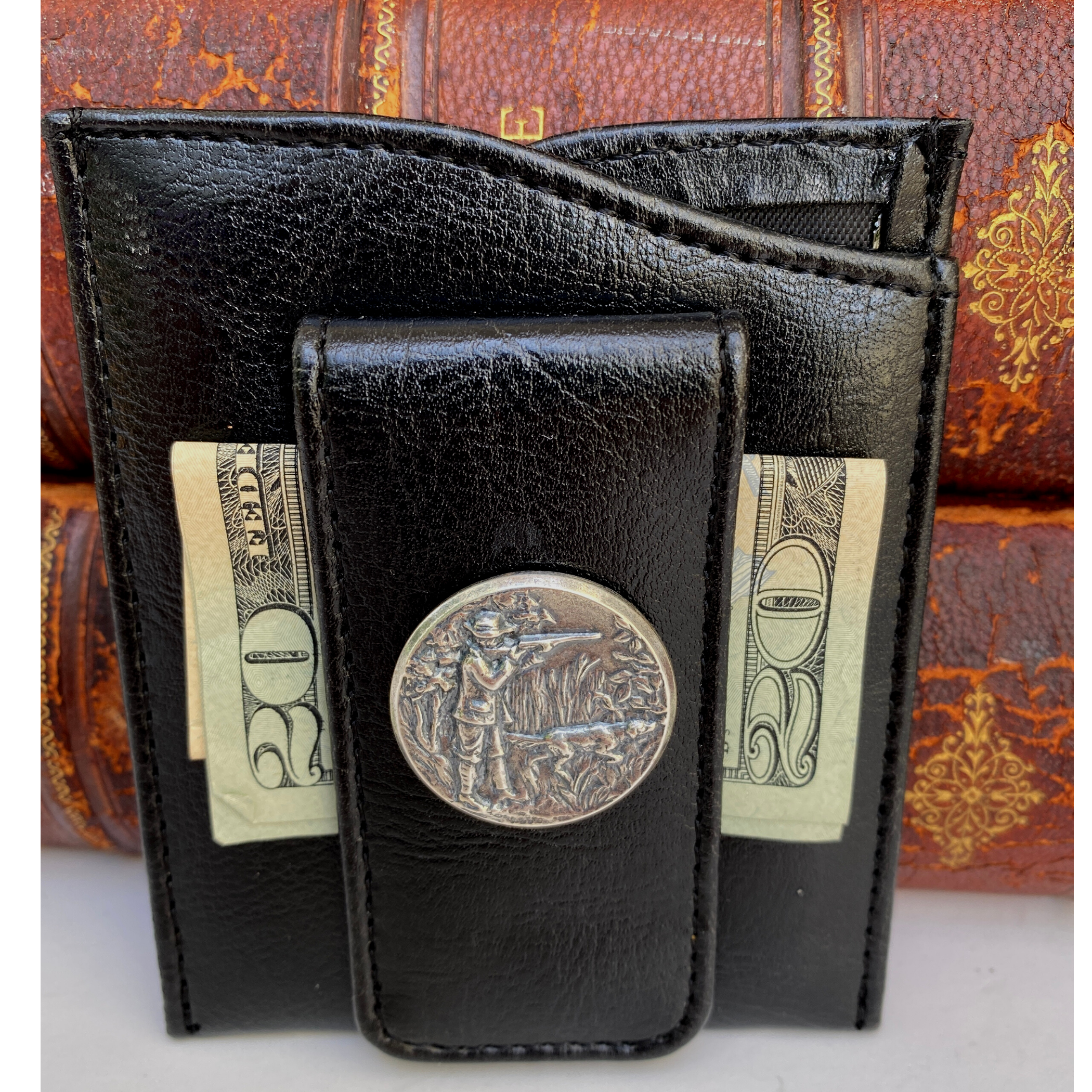 Money Clip, Hunter Theme, Black Faux Leather