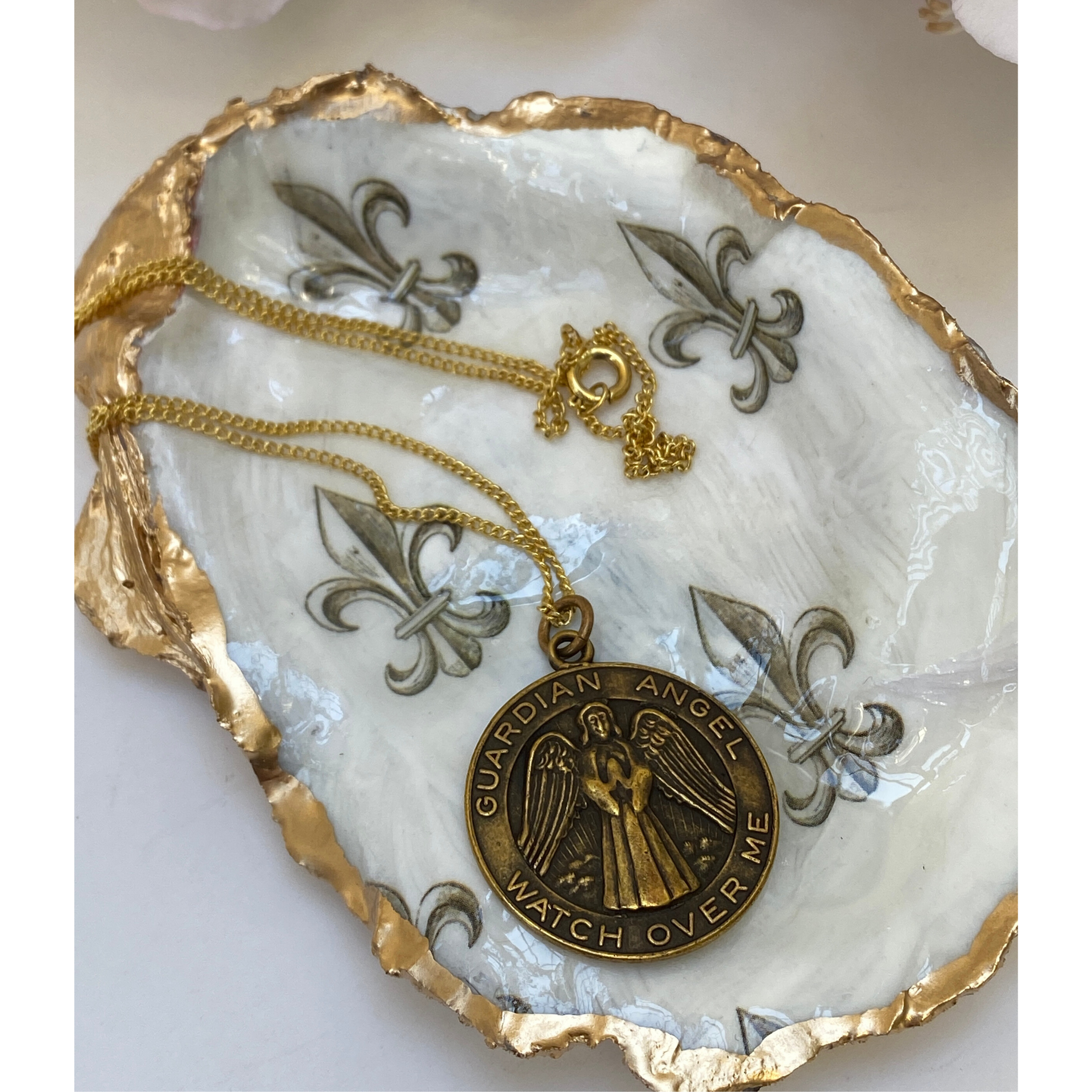 Mother's Day Gift, Fleur de Lis Shell Jewelry Dish