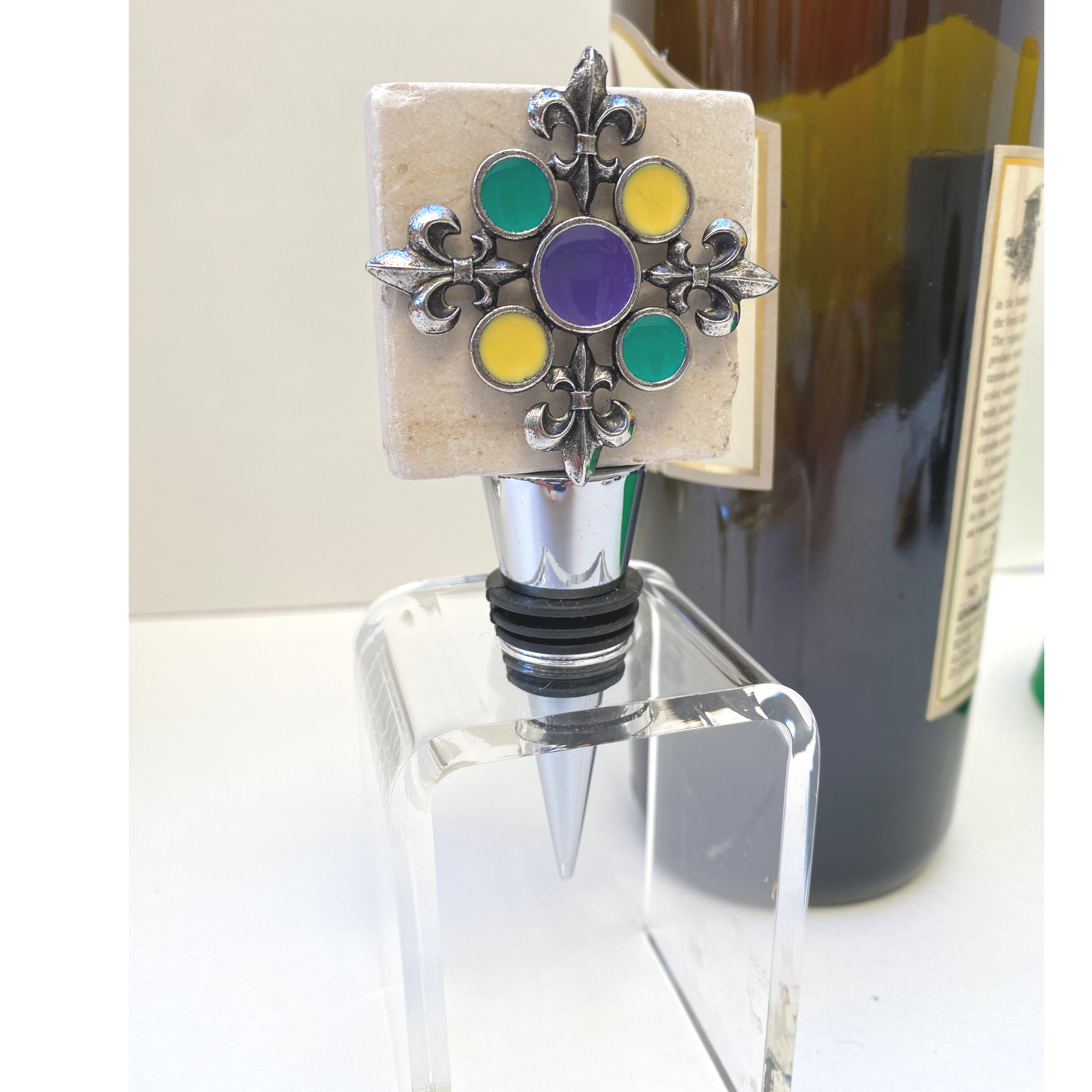 Marble Bottle Stopper, Mardi Gras Gift, Fleur de Lis Gift, Birthday Gift