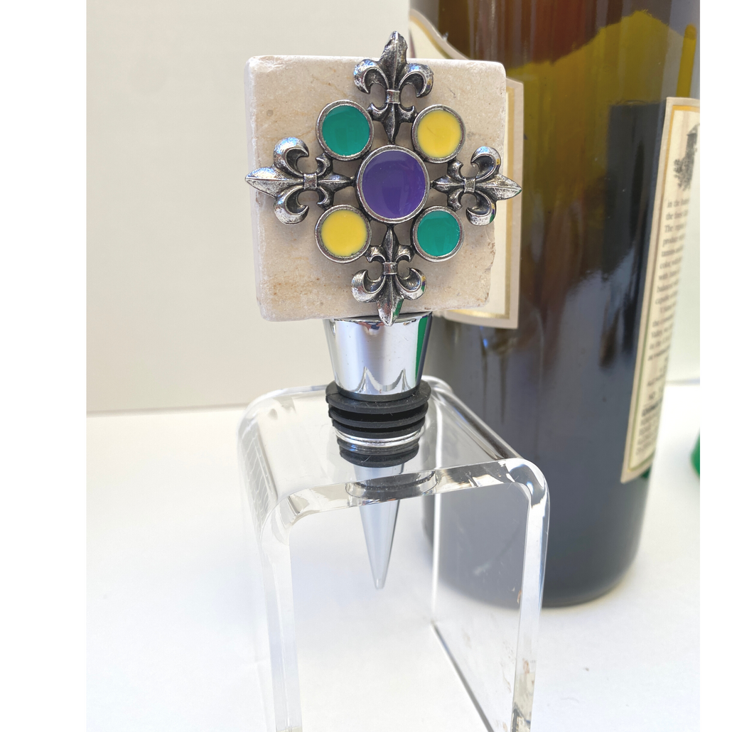 Marble Wine Bottle Stopper, Mardi Gras Gift, Fleur de Lis Gift, Birthday Gift