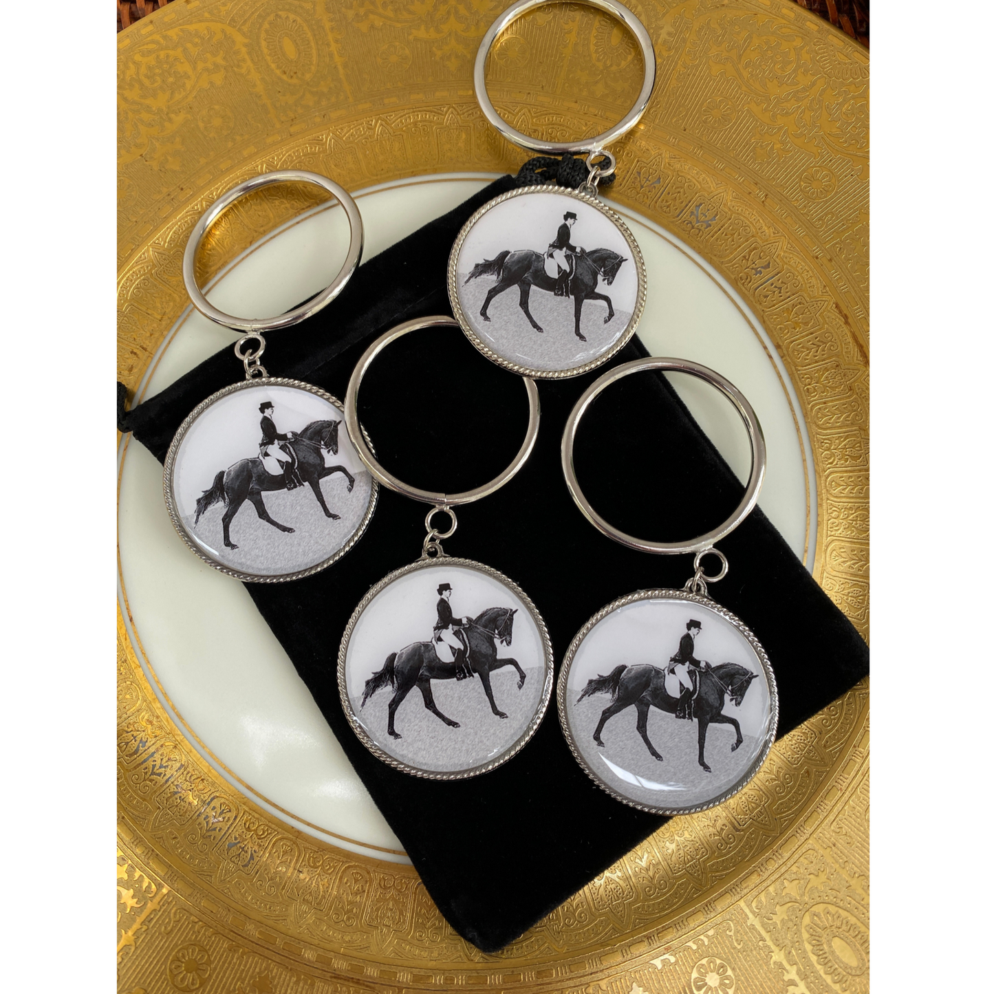Napkin Rings Dressage, Set of four Napkin Rings, Elegant Equestrian Table