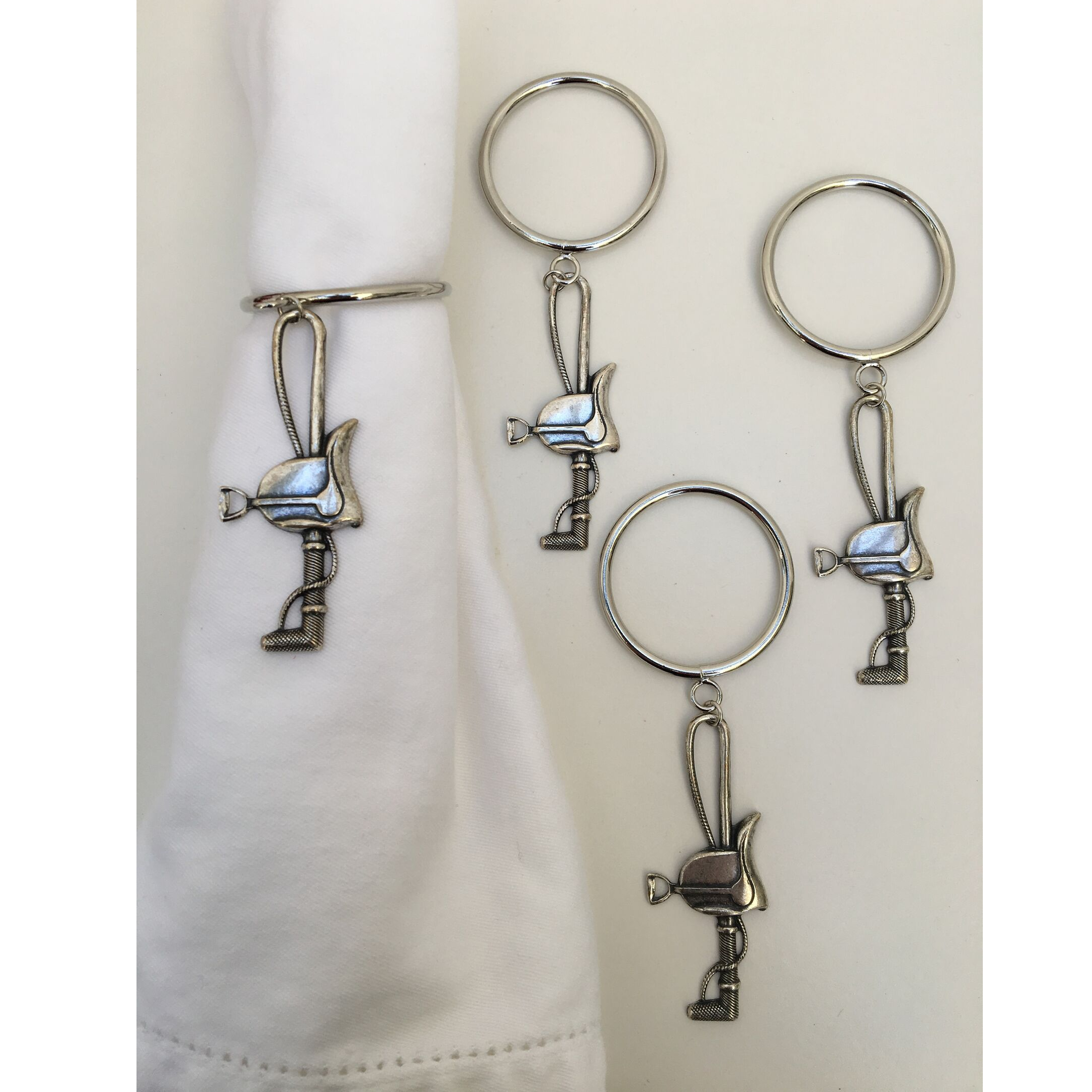 Napkin Rings Equestrian Silver Saddle and Crop