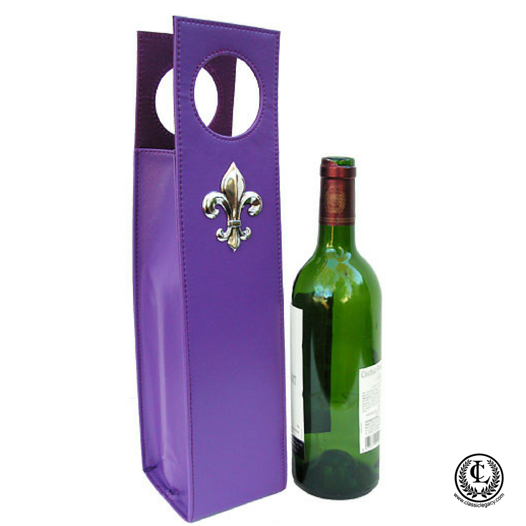 Beverage Carrier,  Purple,  Silver Fleur de Lis