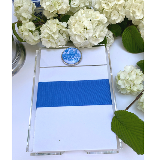 Blue Chinoiserie, Notepad, Paper Wrapped with Blue Grosgrain Ribbon