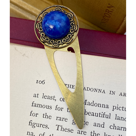 Bookmark, Solid Brass, Lapis Cabochon, Book-clip, Gift for Book Lover, Elegant Bookmark