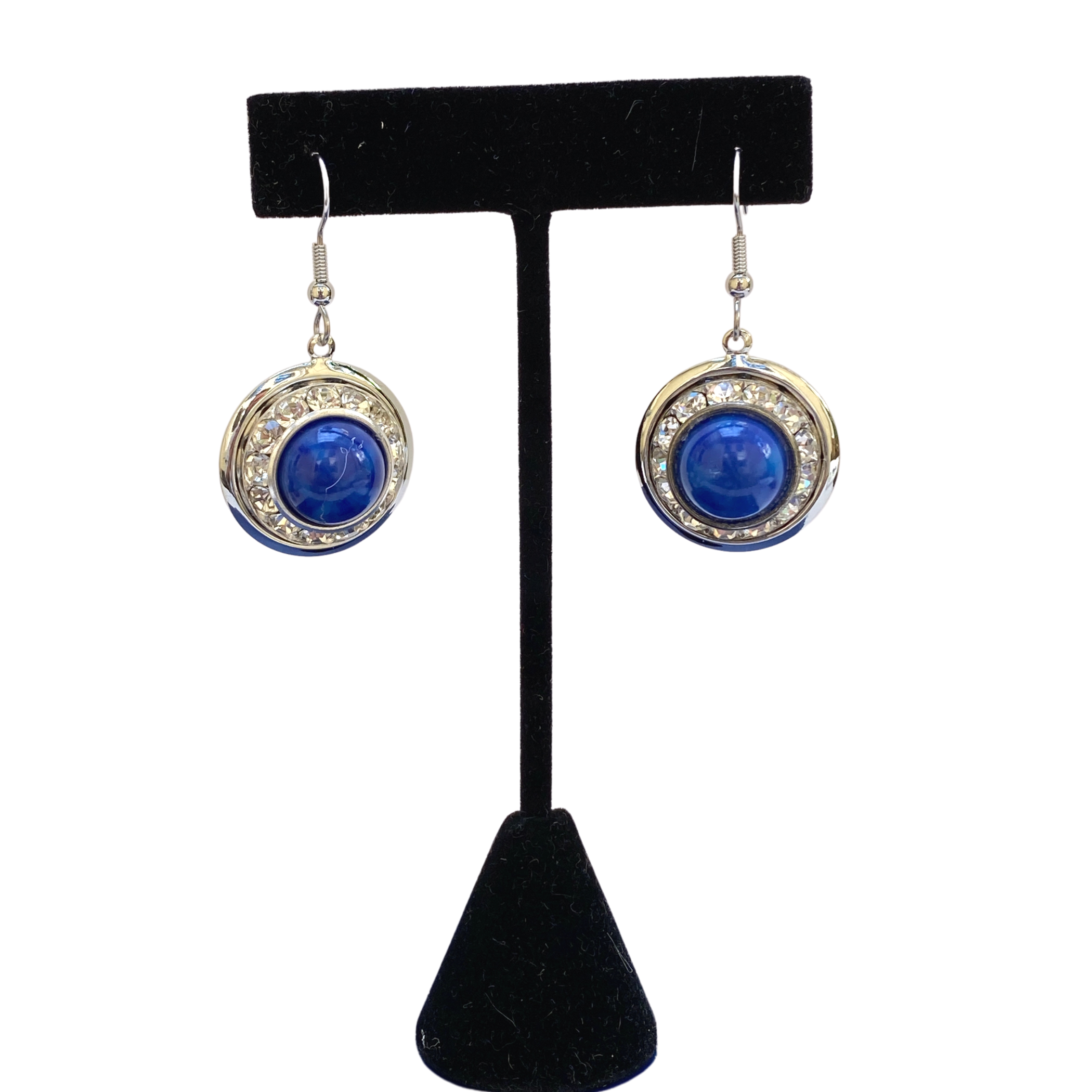 Earrings,  Faux Lapis, Crystal, French Ear Wire, Handmade in USA