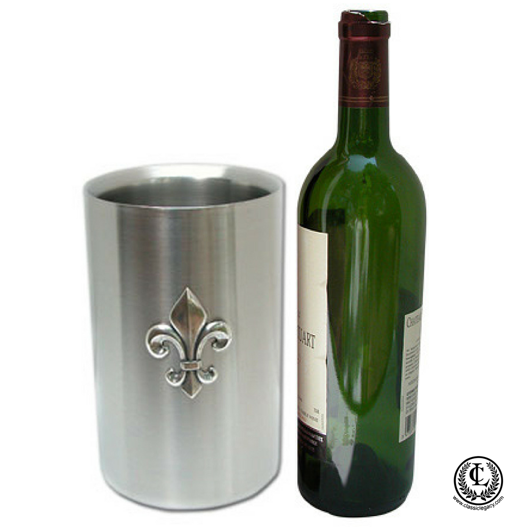 Beverage Cooler,  Silver Fleur de Lis